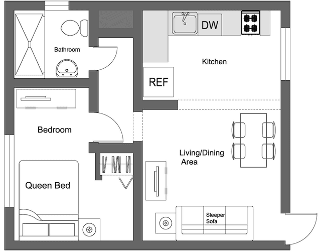1 Bedroom Aparment, 1 Bath, Pool view