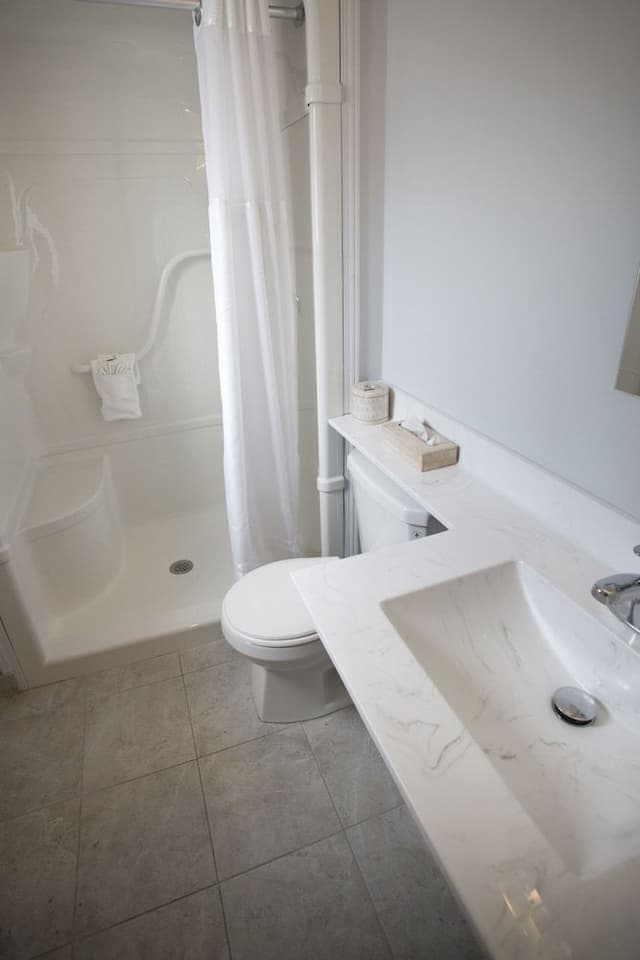 motel room with two double beds