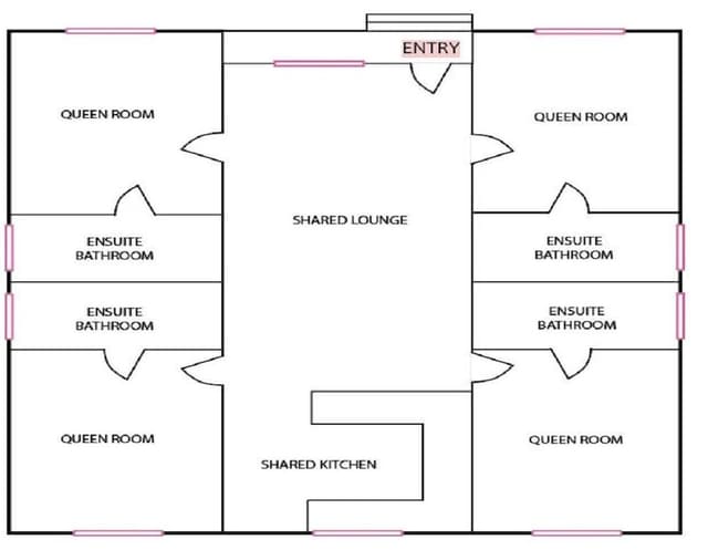 Queen Room with ensuite (Shared Lounge & Kitchen)