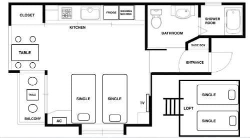 อพาร์ตเมนต์ 1 ห้องนอน 1 ห้องน้ำส่วนตัว ขนาด 38 ตร.ม. – นัมบะ