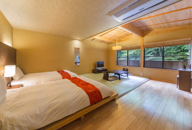 Annex KAWA/YAMA/TSUKI - Triple Room with Partial Open-air Hot Spring Bath