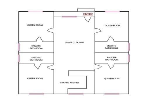 Queen Room  (Shared Lounge & Kitchen)