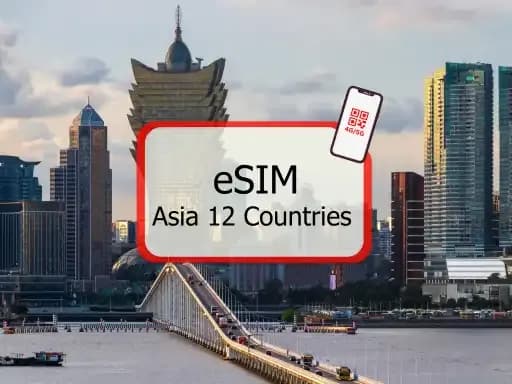 eSIM เอเชีย 12 ประเทศ 4G/5G เน็ตเต็มสปีดรวมตลอดทริป โดย Redtea Mobile