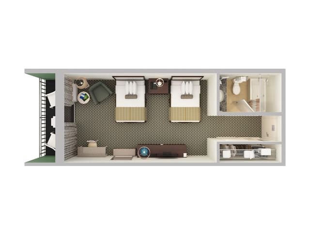 2 Queen Beds, Kitchenette Angle View