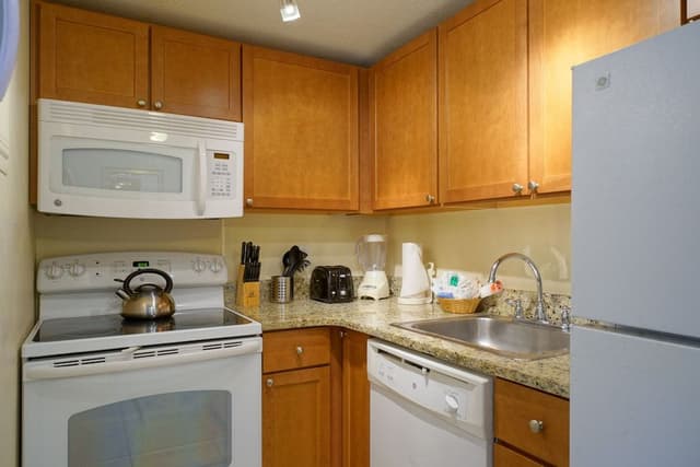 One Bedroom Condo, Multilevel, Kitchen, Pool View