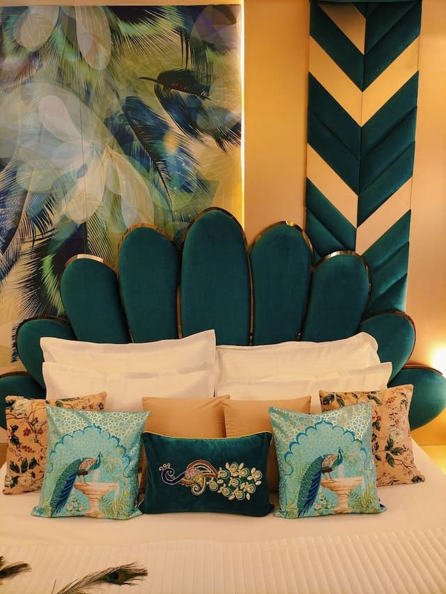 Peacock Theme designer Room with 240 degree City view and Beautiful peacock Bed & Sitout