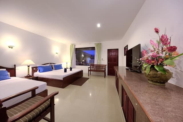 Deluxe Triple Room, Kitchen, Poolside
