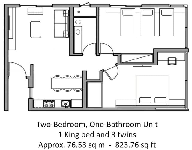 2 Bedrooms: One King, Three Twins