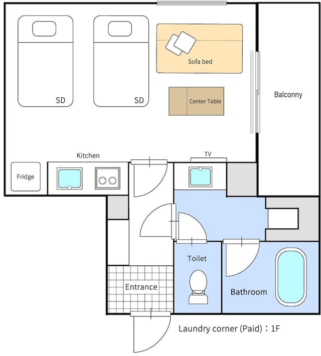 Semi Double Bed, Sofa Bed Type E, Non Smoking