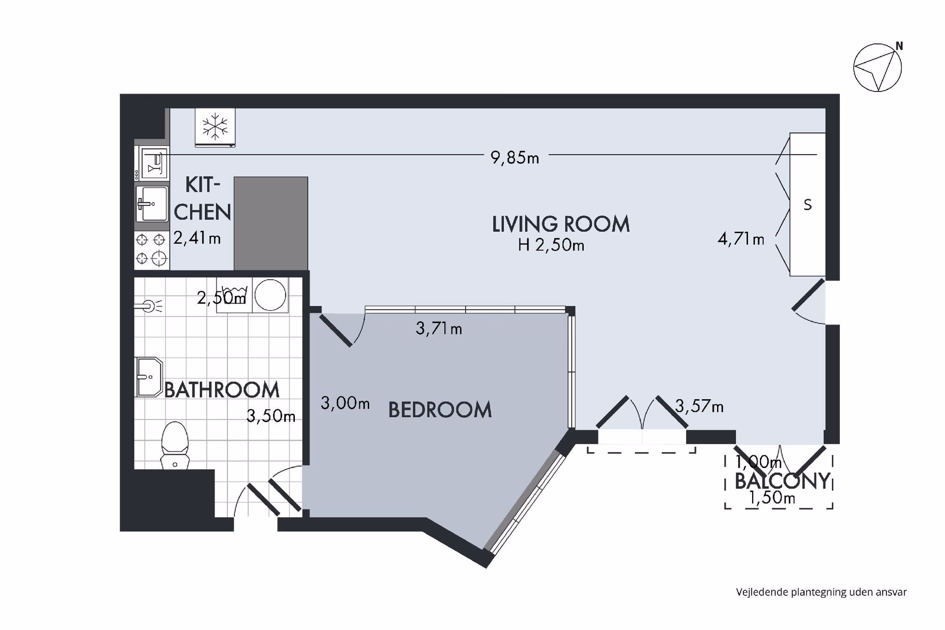 อพาร์ตเมนต์ 1 ห้องนอน กว้างขวาง ทันสมัย พร้อมระเบียง ในย่านใจกลางโคเปนเฮเกน (Spacious modern 1-bedroom apartment with a balcony in Copenhagen downtown)4