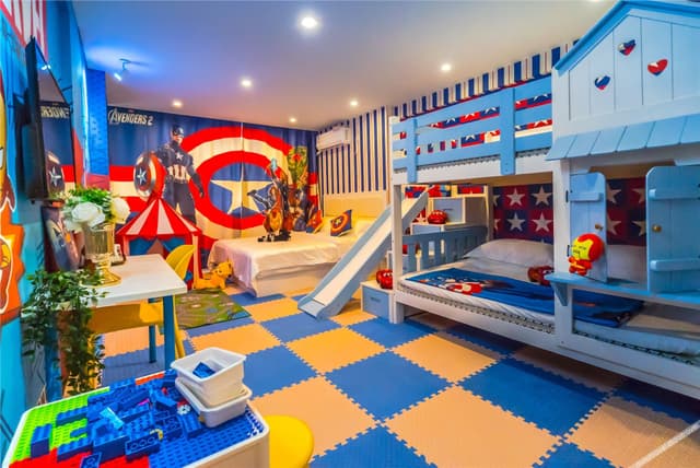 Spider-Man Themed Family Room With Slide And Three Beds