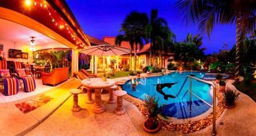 Relaxing Palm Pool Villa & Tropical Illuminated Garden & Swimming Pool. Relaxing Palm Pool Villa & Tropical Illuminated Garden & Swimming Pool.