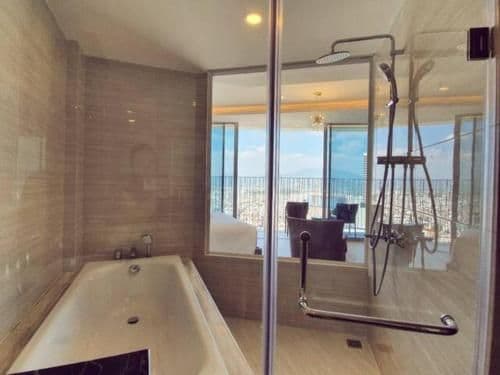 Grand studio panoramic city view with bathtub