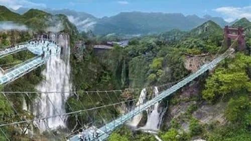 Gulong Gorge Skywalk Glass Bridge and Waterfall View Private Tour